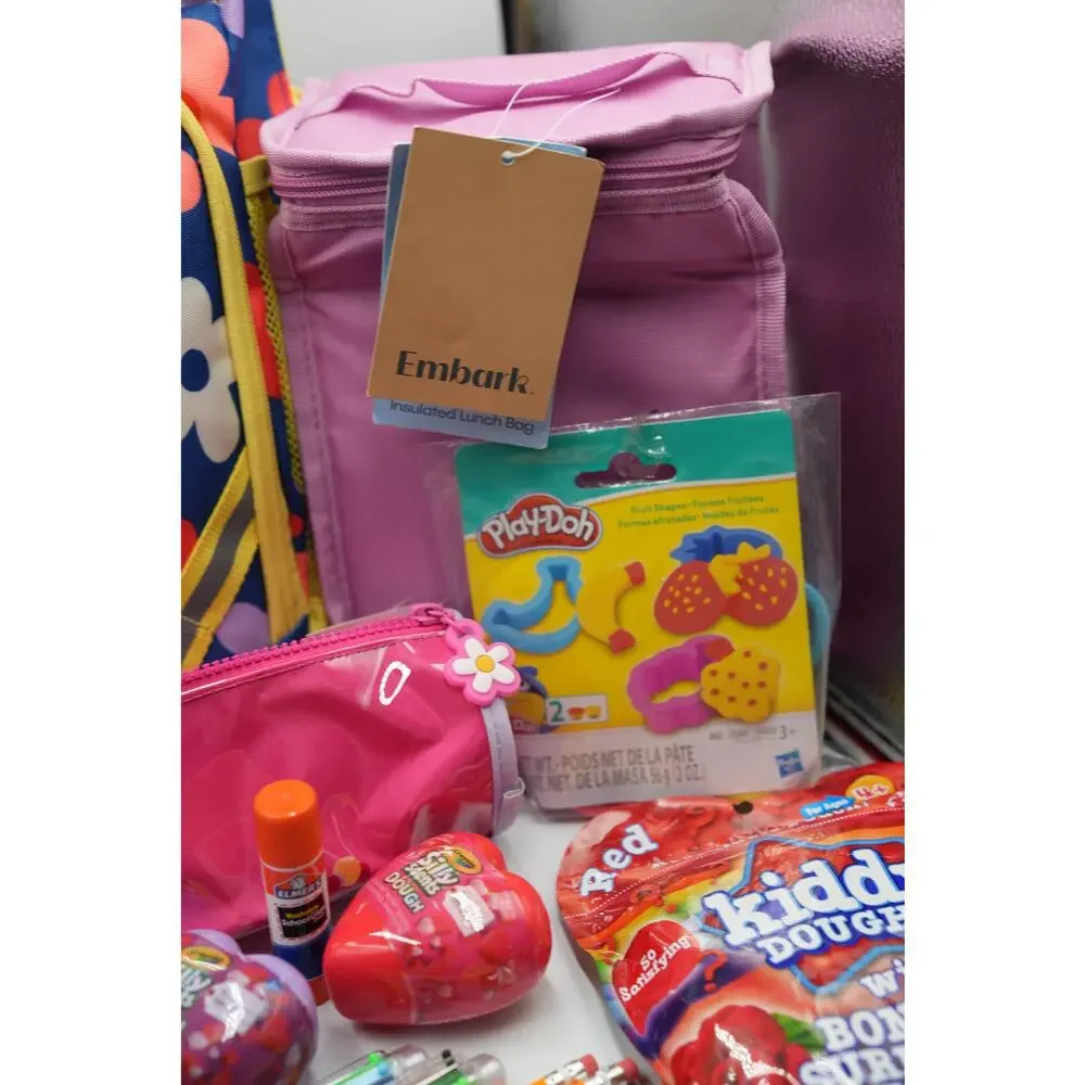 Cat & Jack Floral‎ Backpack Bundle w/ Embark Lunch Bag, Toys & Supplies NEW